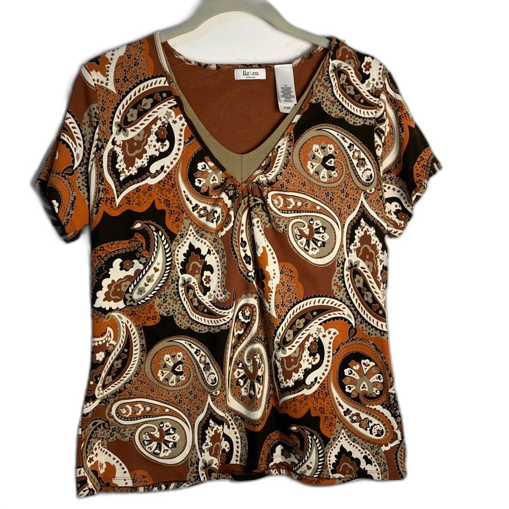 Liz & Co. brown paisley top